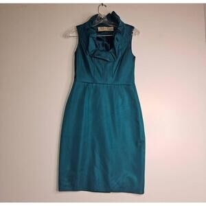 Lela Rose Turquoise Ruffle Bodycon Silk Lined Cocktail Dress Size 2